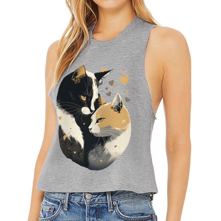 Cat Love Racerback Cropped Tank - Couple Style Women's Tank - Printed Tank Top - MRSLM