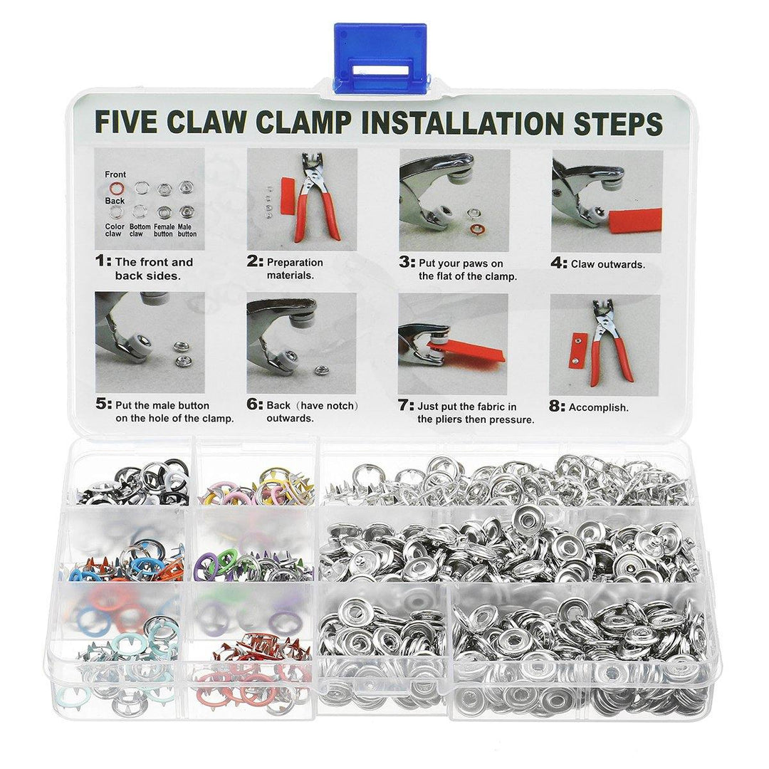 10 Colors 250pcs/200pcs/100pcs Five-Claw Button Clasp + Installation Tool Kit - MRSLM