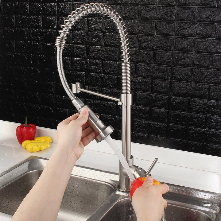 Nickel Brass Modern Mixer Tap Spring Single Lever Pull Out Spray Kitchen Bathroom Faucet New - MRSLM