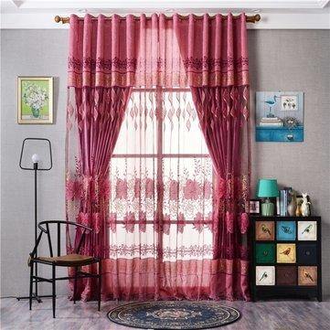 2Pcs 250cmx100cm Luxurious Jacquard Voile Door Curtain Window Room Curtains Home Fashion Decor - MRSLM