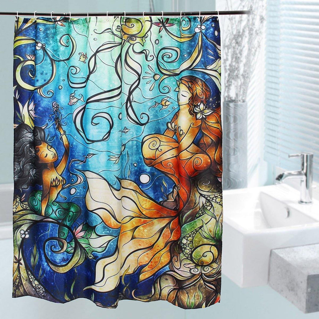 Waterproof Mermaid Scenery Pattern Fabric Shower Curtain Panel Sheer 180 x 180CM - MRSLM