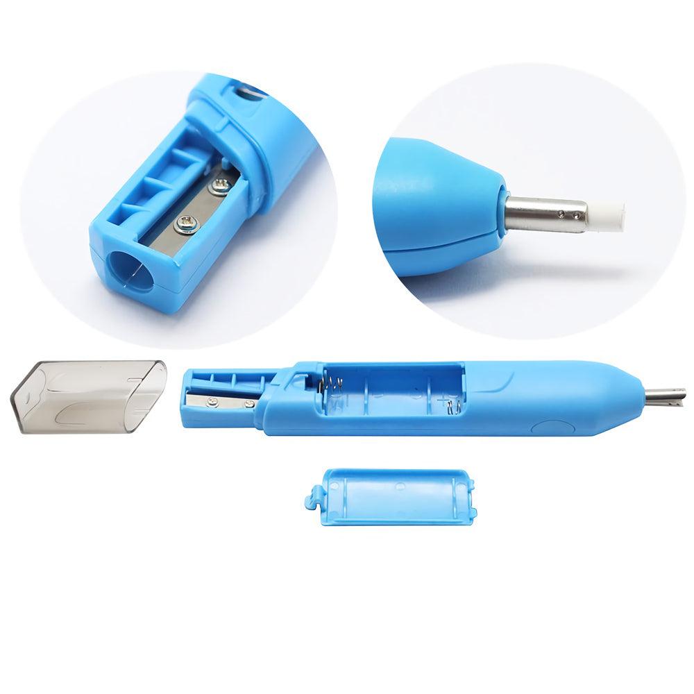 Electric Eraser Portable Manual Pencil Sharpener Battery Operated Eraser with 20 Eraser Refills for Stationery Art Drawing Crafts (Blue) - MRSLM