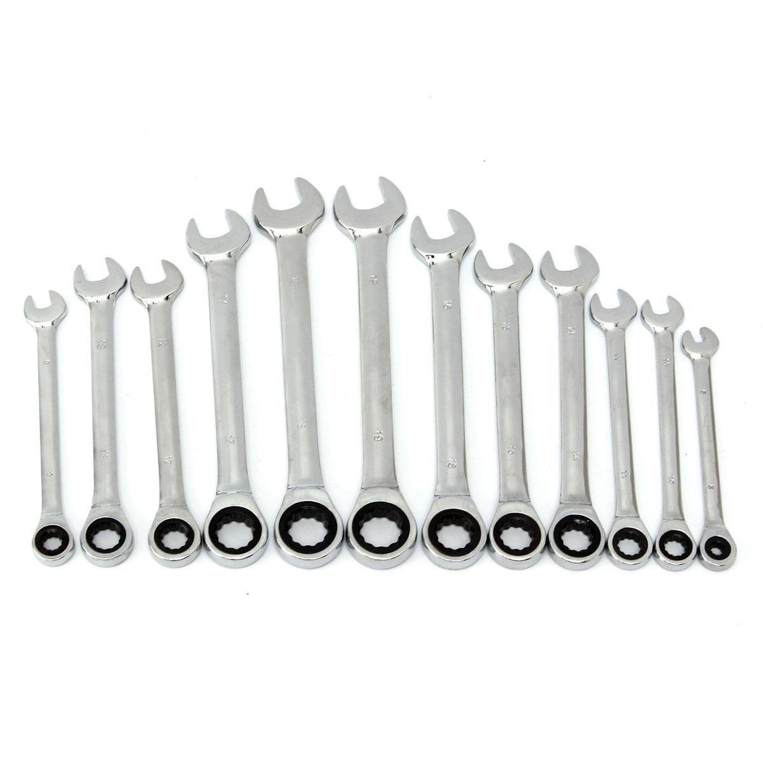 12Pcs 6-19mm Ratchet Wrench Set Ratcheting Spanner Car Repair Tool DIY Open Ring - MRSLM