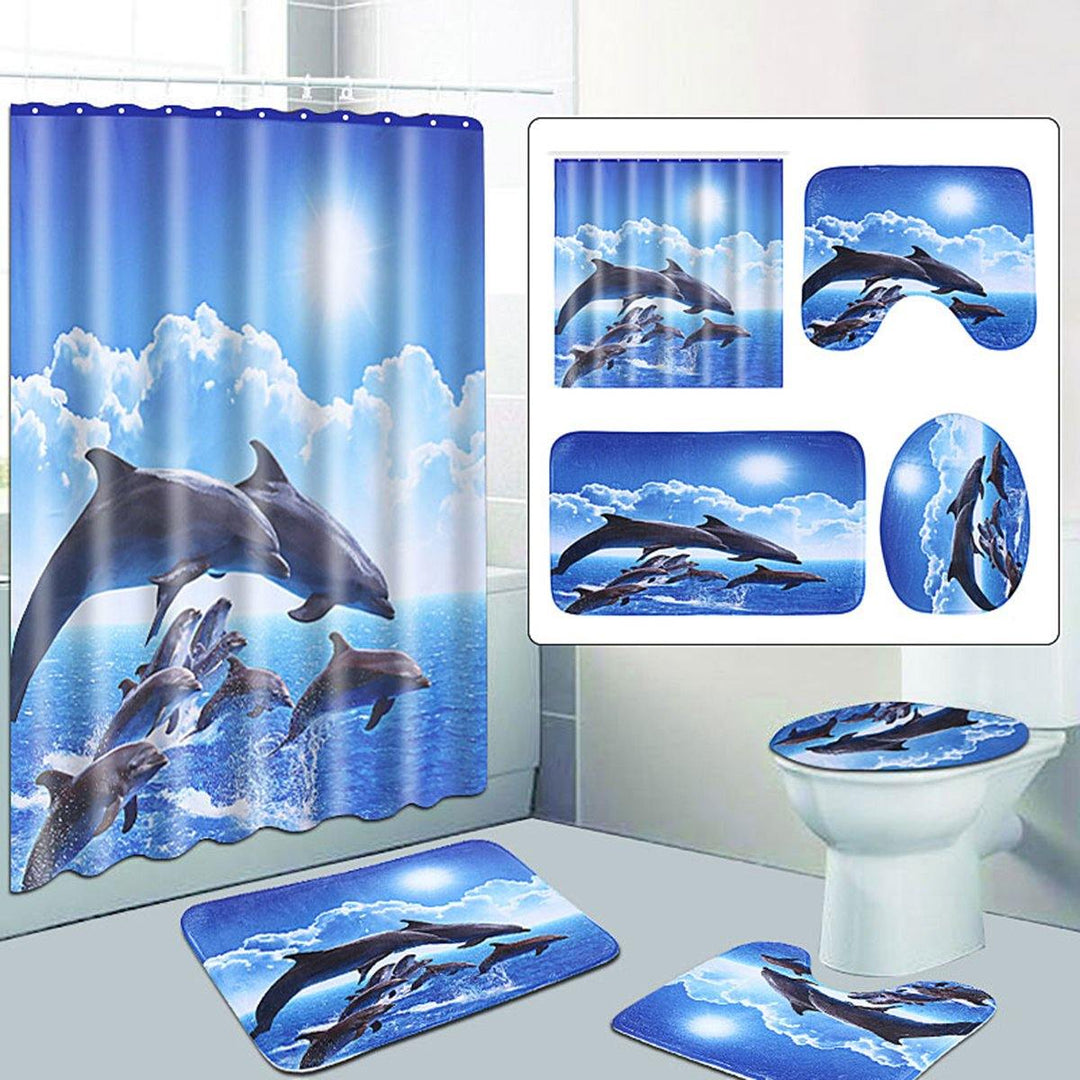 Shower Curtain Bath Pad Pedestal Rug Lid Toilet Cover Art Fashion Dolphin - MRSLM