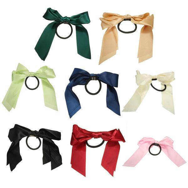 Multicolor Scrunchie Ponytail Holder Satin Ribbon Bow Bowknot Hair Band Rope - MRSLM