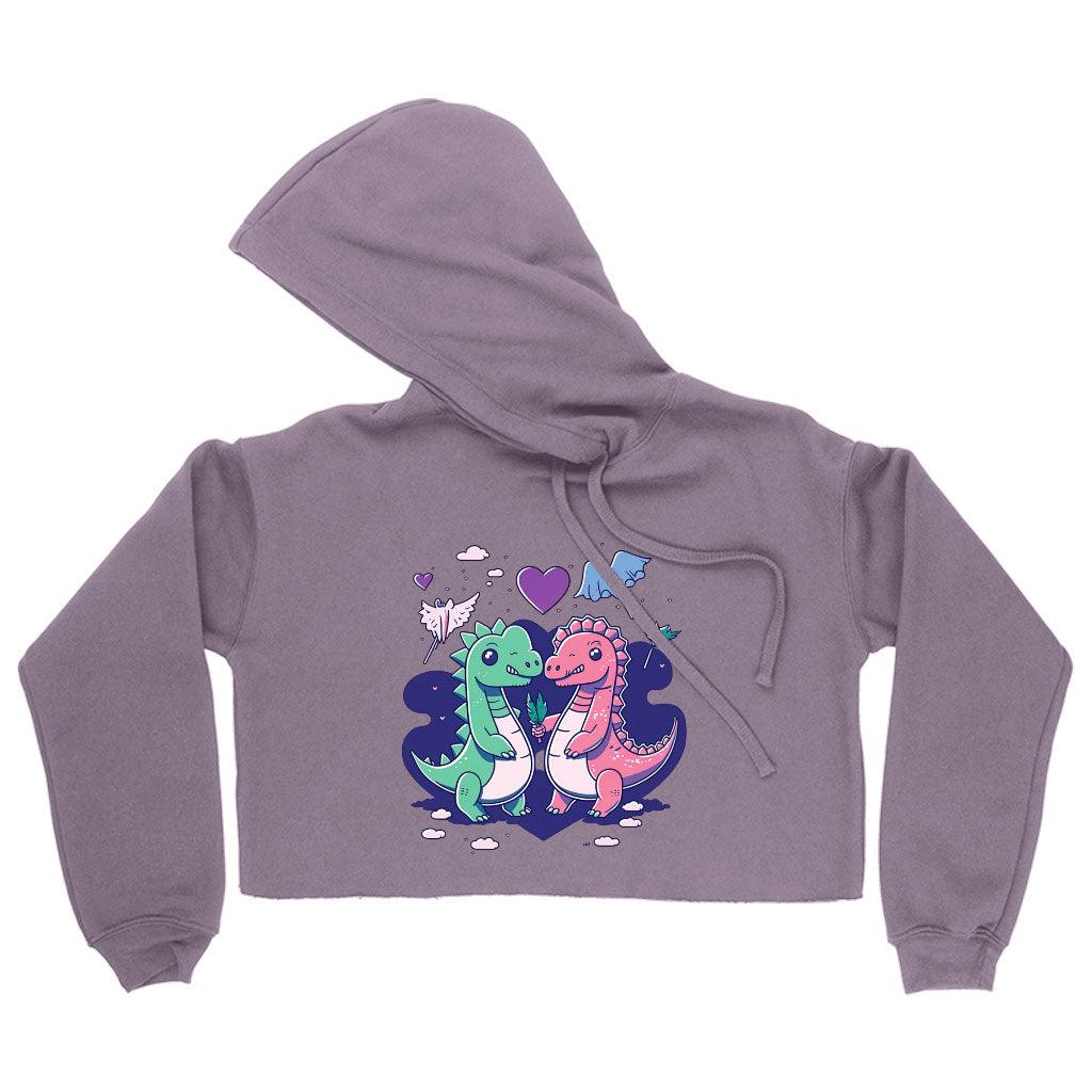 Dinosaur Graphic Women's Cropped Hoodie - Cartoon Cropped Hoodie - Themed Hooded Sweatshirt - MRSLM