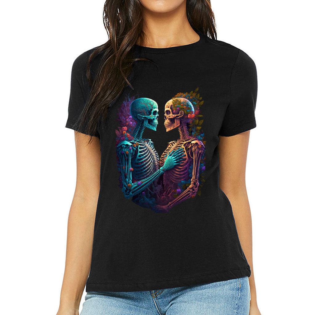 Skeleton Couple Women's T-Shirt - Floral T-Shirt - Printed Relaxed Tee - MRSLM