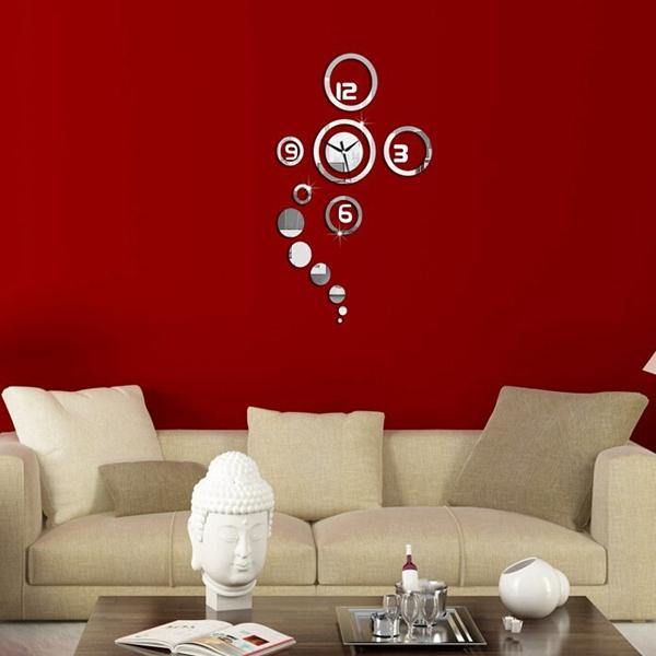 Honana DX-X1 Creative 3D Acrylic Mirror Wall Sticker Quartz Clocks Watch Large Home Decor - MRSLM