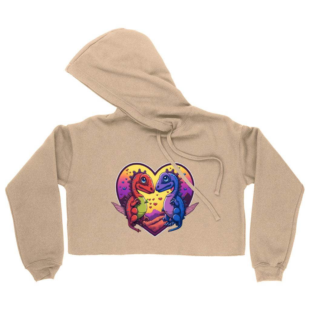 Dinosaurs in Love Women's Cropped Hoodie - Art Cropped Hoodie - Unique Hooded Sweatshirt - MRSLM