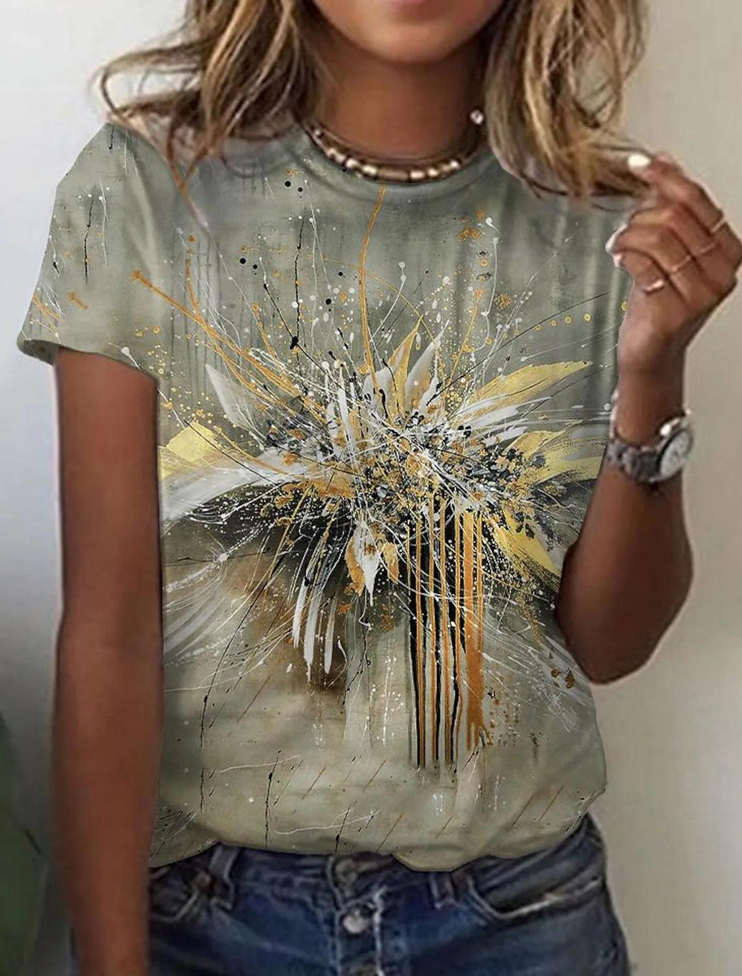 Women's European And American New Abstract Retro Print Short Sleeves - MRSLM