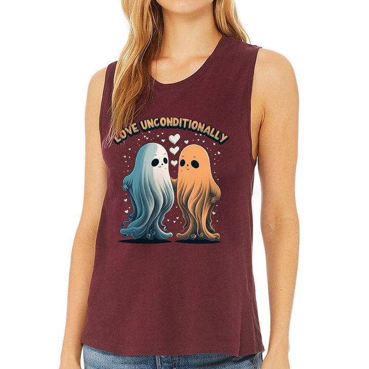 Love Unconditionally Women's Muscle Tank - Ghost Print Tank Top - Graphic Workout Tank - MRSLM