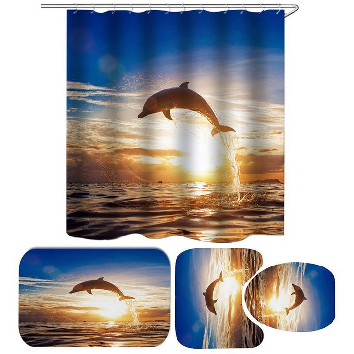 Dolphin Pattern Shower Curtain Waterproof Fabric Bath Accessory 3D Printing Ocean Curtain for Bathroom Green - MRSLM