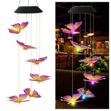 Color Changing LED Solar Light Outdoor Hummingbird Wind Chime Lamp Yard Garden Decor - MRSLM