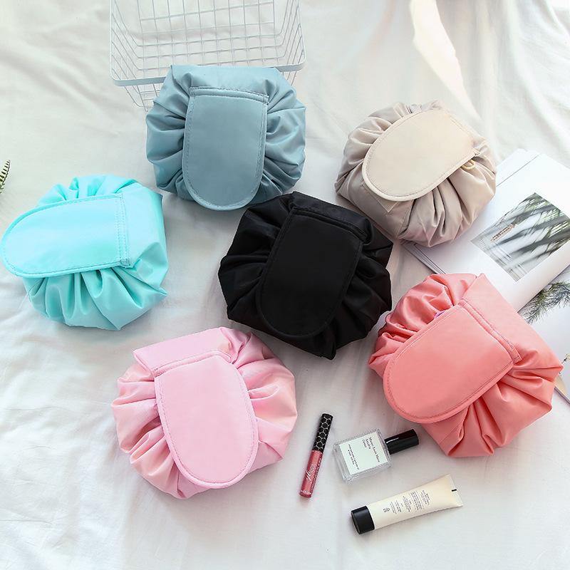 Polyester Solid Color Drawstring Cosmetic Bag Travel Portable Lazy Storage Bag - MRSLM