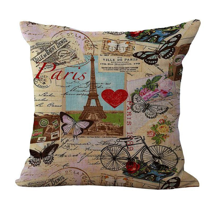 Paris Eiffel Tower Printed Pillow Case Linen Sofa Soft Cushion Cover - MRSLM