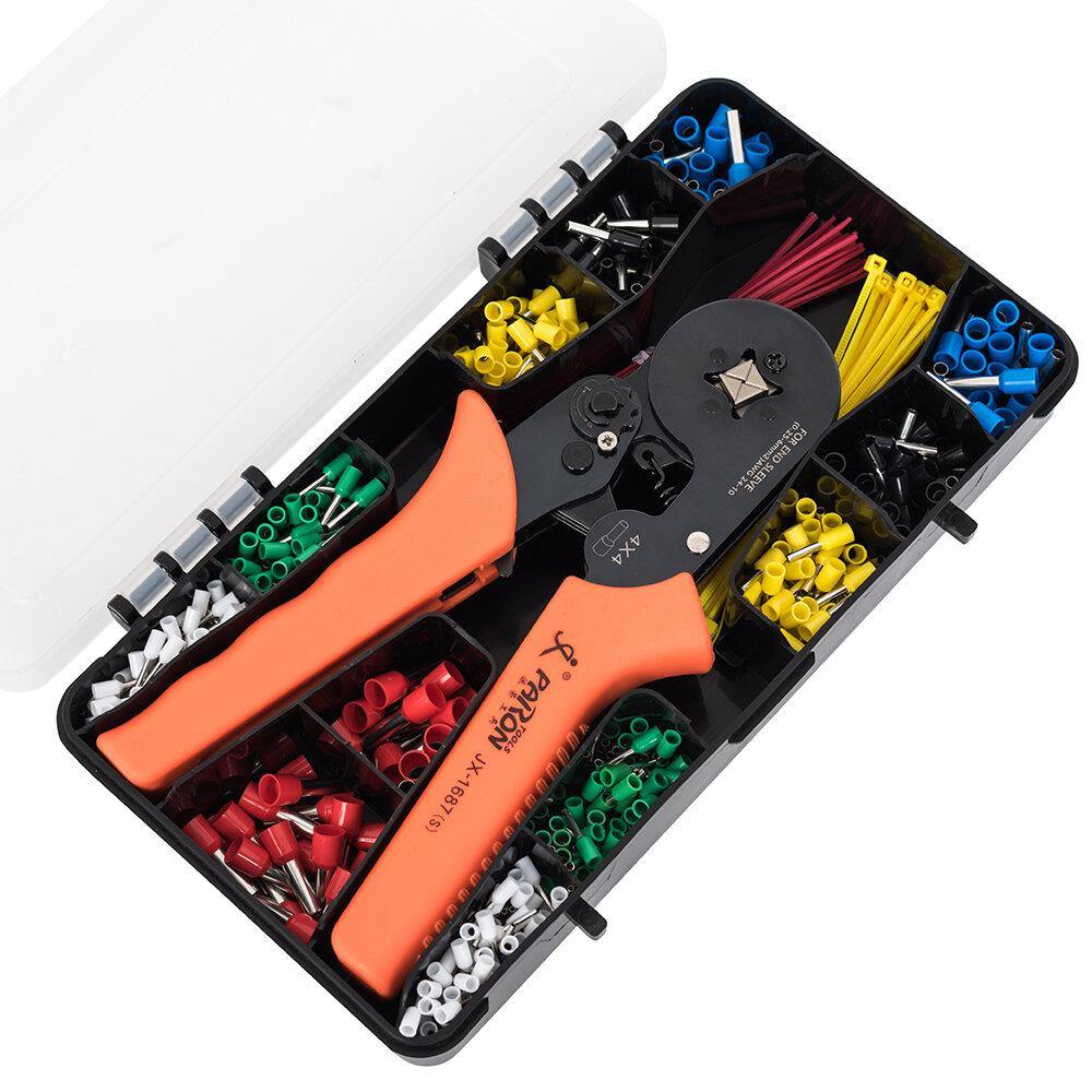 Paron JX-M1687T Crimper Pliers 4-Side Crimping Pliers Terminal Crimper Cold Crimper Tube Type Crimper Tools Kit with 640Pcs Terminals - MRSLM