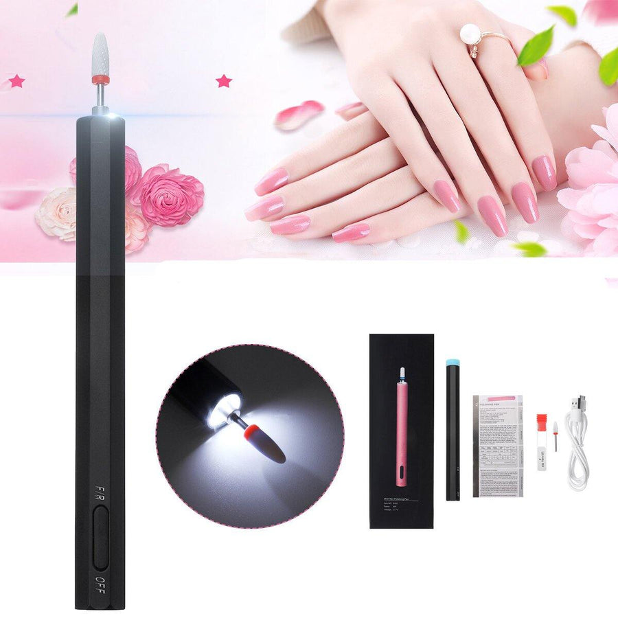 USB DC5V Mini Portable Electric Nail Polisher LED Pen Drill Polishing Nail Drill Machine - MRSLM