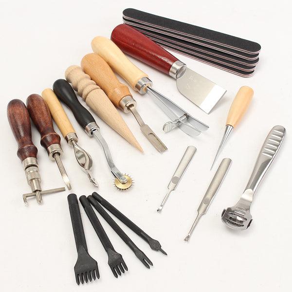 20pcs Wood Handle Leather Craft Tool Kit Leather Hand Sewing Tool Punch Cutter DIY Set - MRSLM