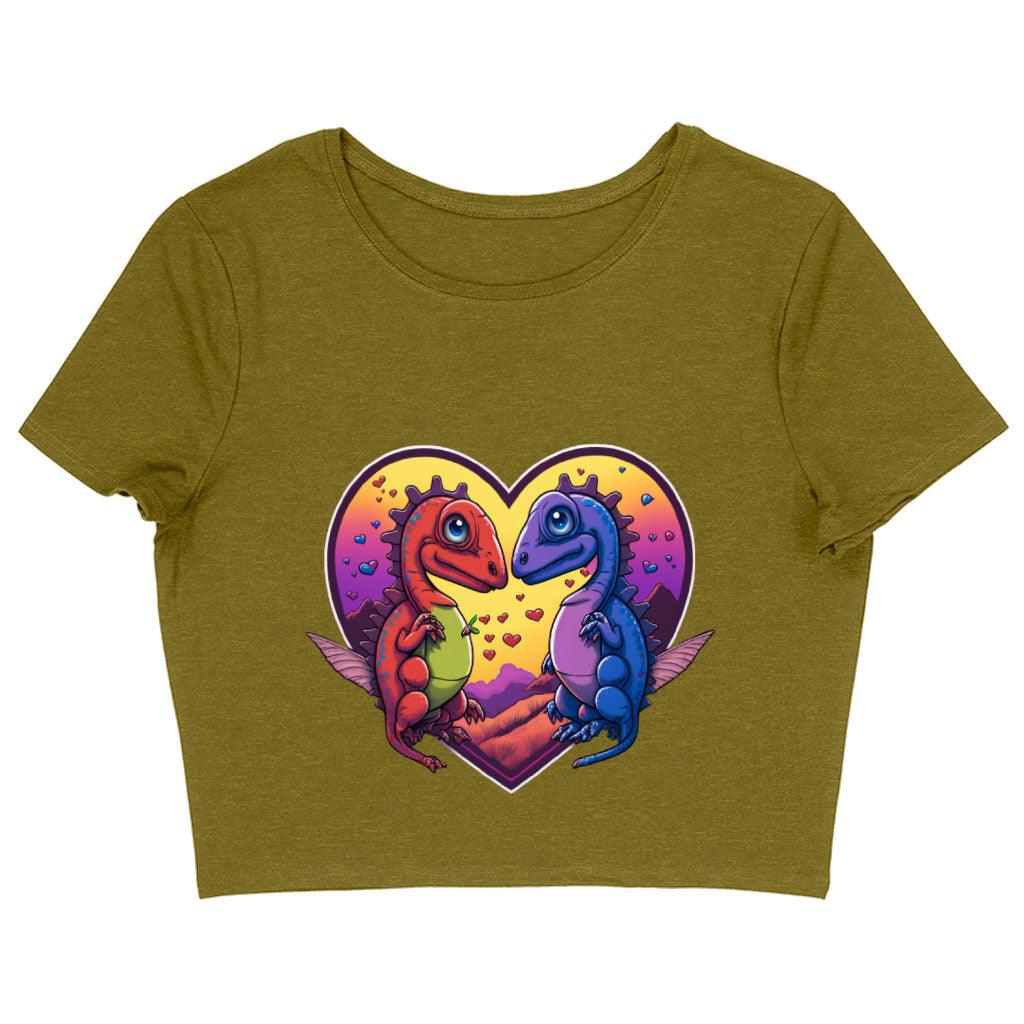 Dinosaurs in Love Women's Cropped T-Shirt - Art Crop Top - Unique Cropped Tee - MRSLM