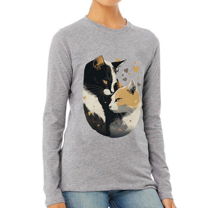 Cat Love Women's Long Sleeve T-Shirt - Couple Style Long Sleeve Tee - Printed T-Shirt - MRSLM