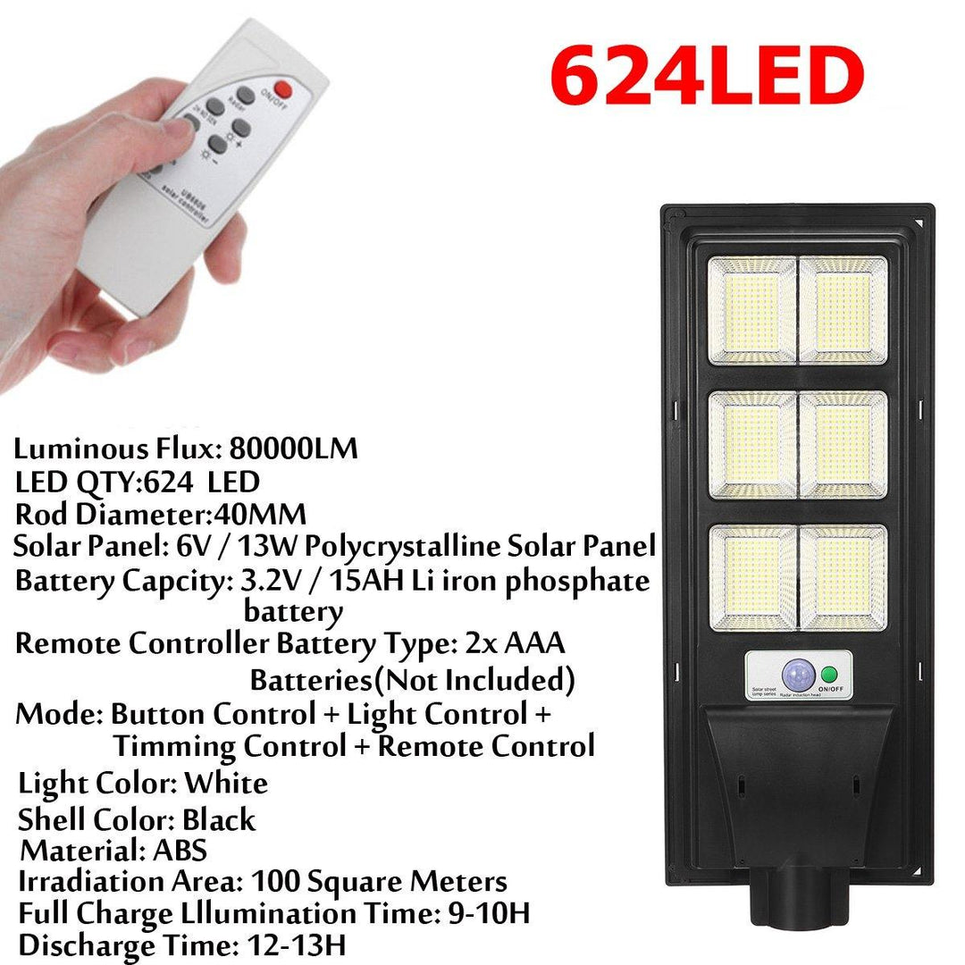 208/416/624/832LED Solar Powered Wall Street Light PIR Motion Sensor Dimmable Lamp + Remote Control - MRSLM