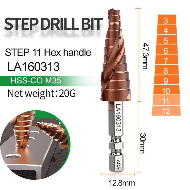 LAOA 3-13mm 4-22mm 4-32mm Pagoda Step Drill Bit HSS-CO M35 Hex Triangle Spiral Grooved Wood Metal Hole Cutter Drilling Tools Set - MRSLM