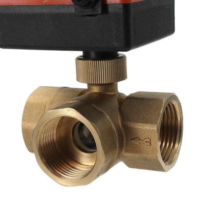 1/2" 3/4" 1" Motorized Electric Brass 3 Way Ball Valves Female 3 Wire AC 220V Full Port T Type Valve - MRSLM