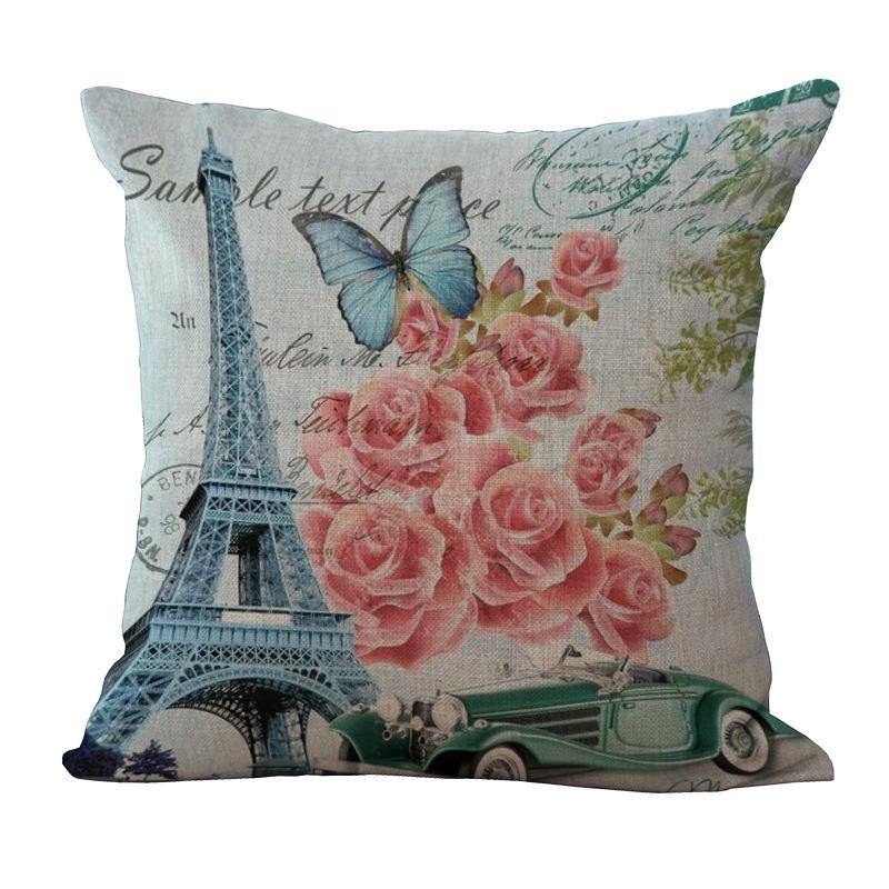 Paris Eiffel Tower Printed Pillow Case Linen Sofa Soft Cushion Cover - MRSLM