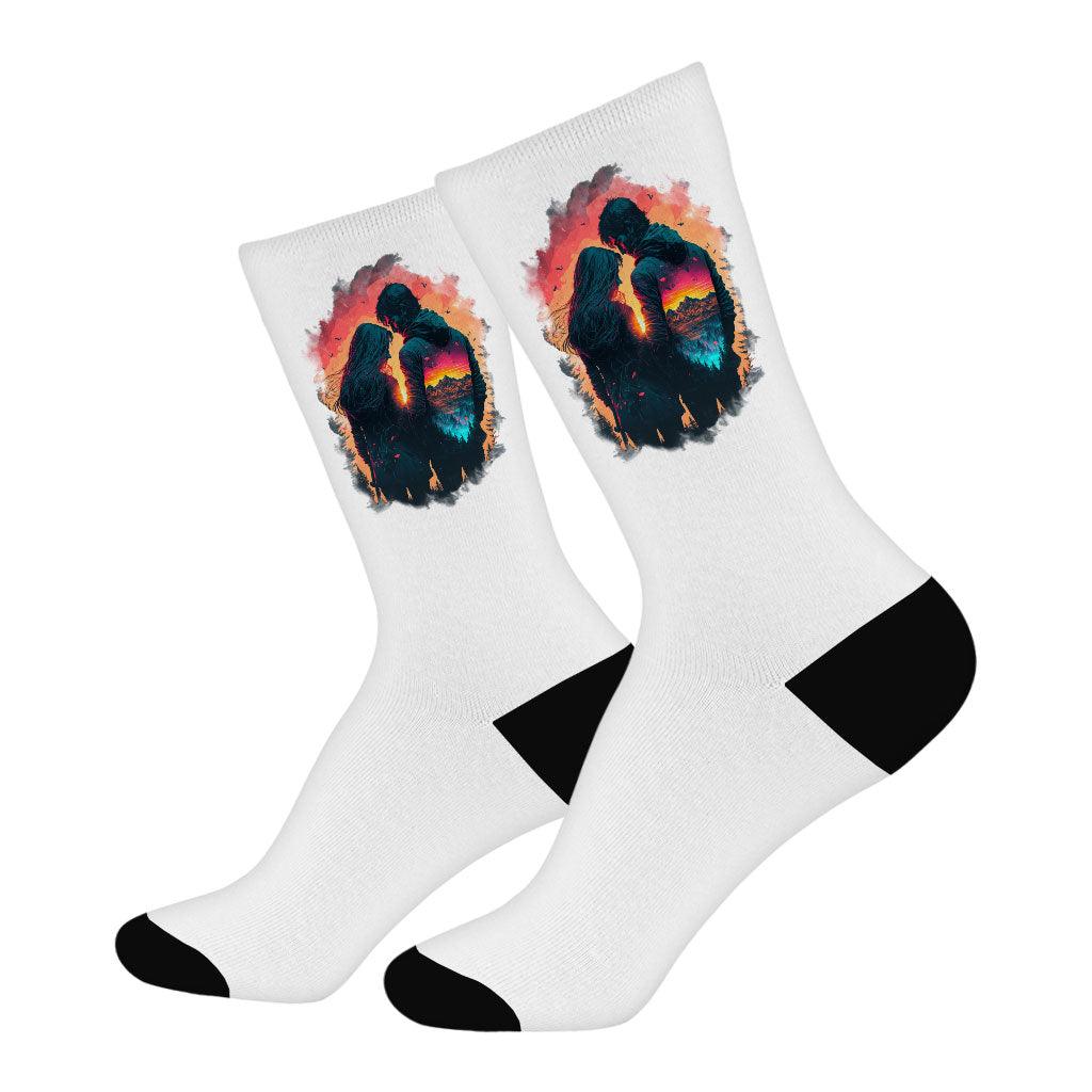 Nature Print Socks - Couple Novelty Socks - Art Crew Socks - MRSLM