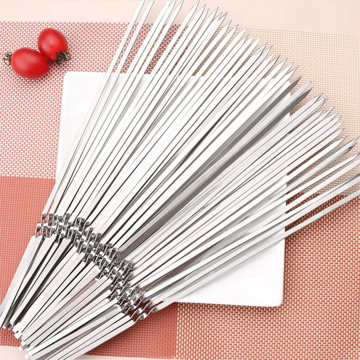 50PCS 30cm Stainless Steel BBQ Skewers Grill Roasting Meat Kebab Sticks Set - MRSLM