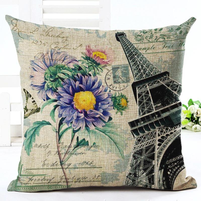 Honana HT-516 Flower Eiffel Tower Style Flower Pillow Case Cotton Linen Cushion Cover Home Sofa Car Decor - MRSLM