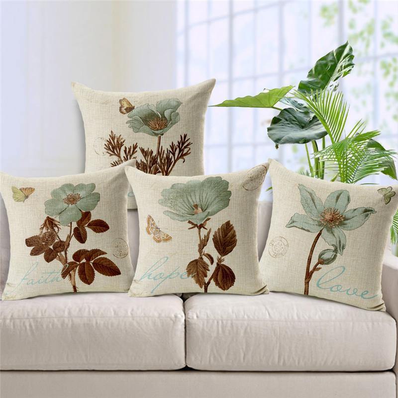 Hidden Zipper Design Pillowcase Square Vintage Flower Cushion Cover Decorative Throw Pillow Cover - MRSLM