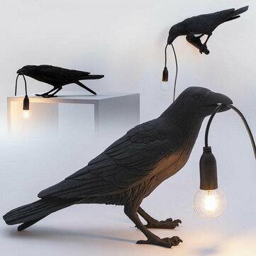 Black/White Bird Table Lamps Resin Crow Desk Lamp Bedroom Wall Sconce Light Fixtures - MRSLM