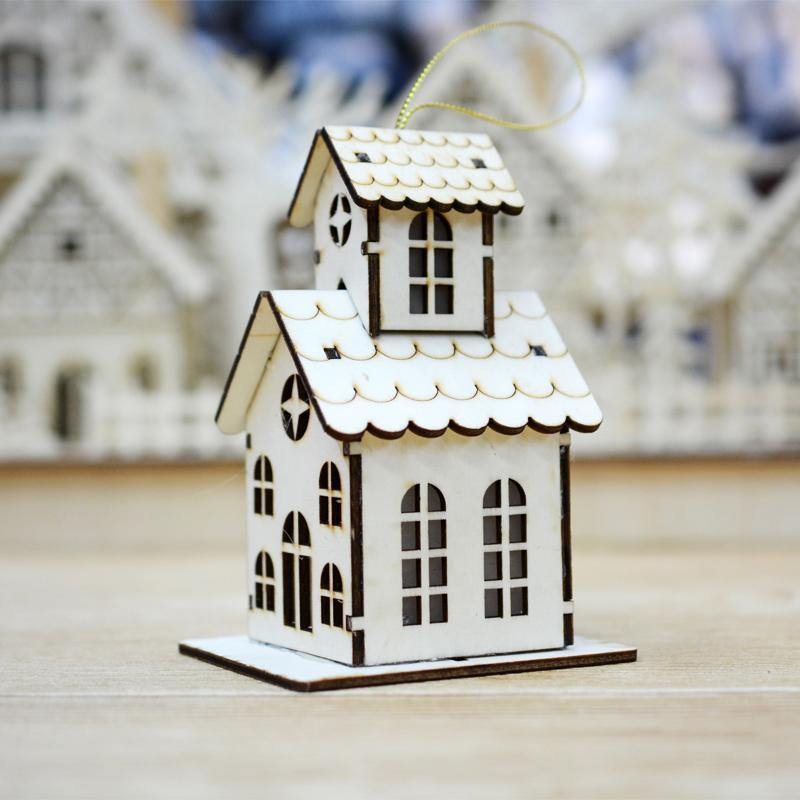 LED Light Wood House Cute Christmas Assembly Party Ornaments Holiday Decorations - MRSLM