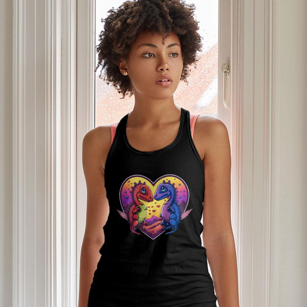 Dinosaurs in Love Racerback Tank - Art Tank - Unique Workout Tank - MRSLM