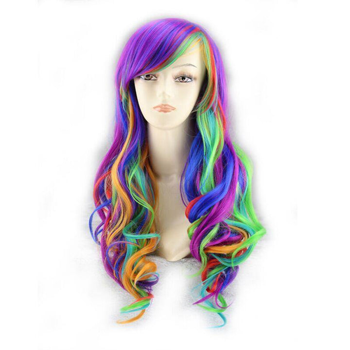 Rainbow Seven Color Mixed Wave Long Roll Gradient Wave Roll Cospaly Wig - MRSLM