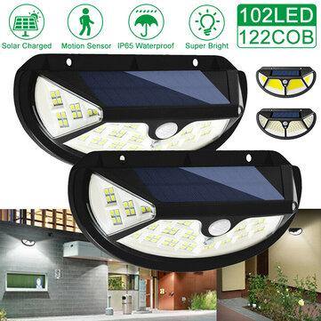 102LED/122COB 3 Modes Solar Motion Sensor Light 2835SMD Outdoor Super Bright and Wide Lighting Range Outdoor Lights Waterproof Led Security Lights Solar Flood Lights for Backyard Fence Patio - MRSLM