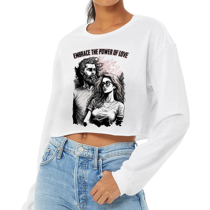 Embrace the Power Of Love Cropped Long Sleeve T-Shirt - Graphic Women's T-Shirt - Unique Long Sleeve Tee - MRSLM