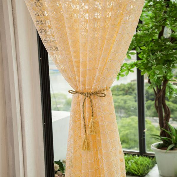 2 Panel Champagne Window Screening Hollow Out Bedroom Balcony Sheer Tulle Curtains - MRSLM