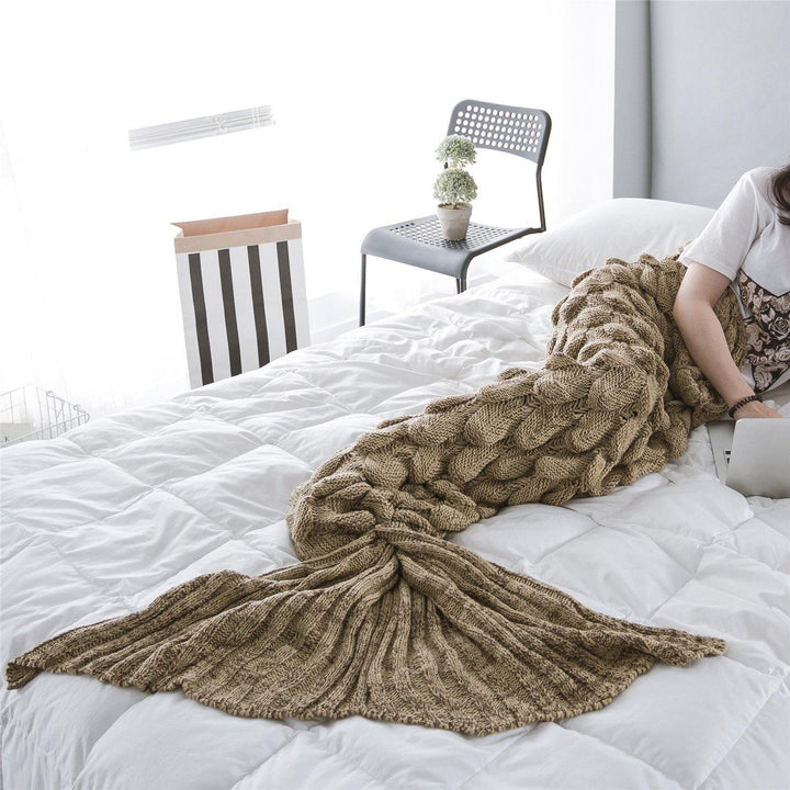 Honana WX-39 90x190cm Yarn Knitting Mermaid Tail Blanket Fish Scales Style Super Soft Sleep Bag Bed Mat - MRSLM