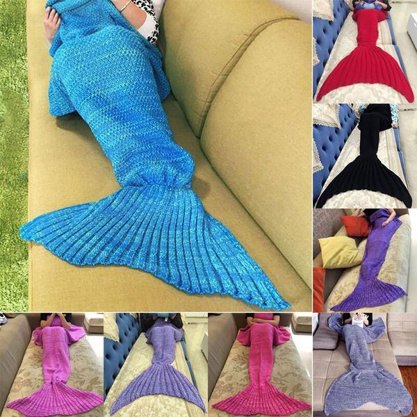 Honana WX-37 180x90cm Knitting Mermaid Tail Blanket Home Office Acrylic Fibers Warm Soft Sleep Bag - MRSLM