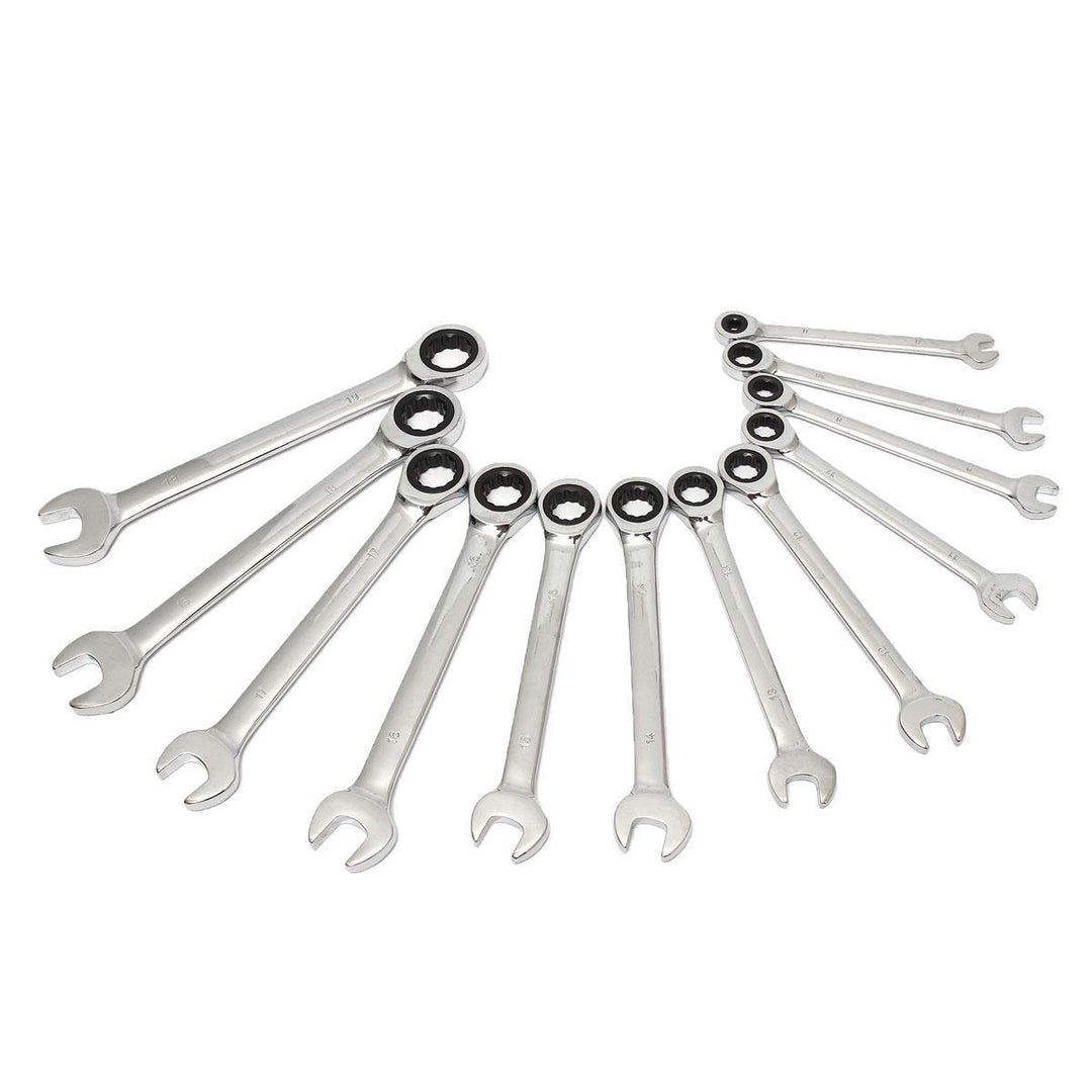 12Pcs 6-19mm Ratchet Wrench Set Ratcheting Spanner Car Repair Tool DIY Open Ring - MRSLM