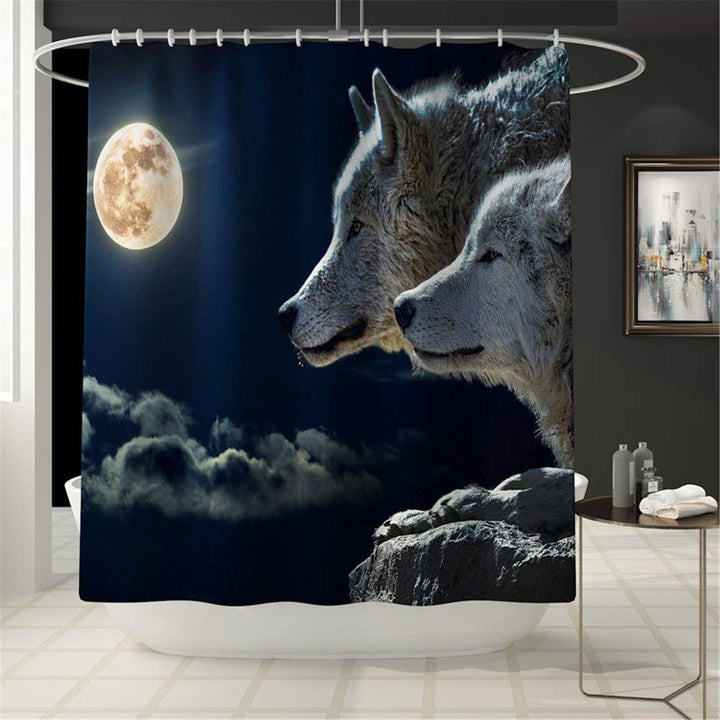 4 Pcs Wolf Bathroom Bath Mat Set Rugs Toilet Lid Cover Shower Curtain Waterproof - MRSLM