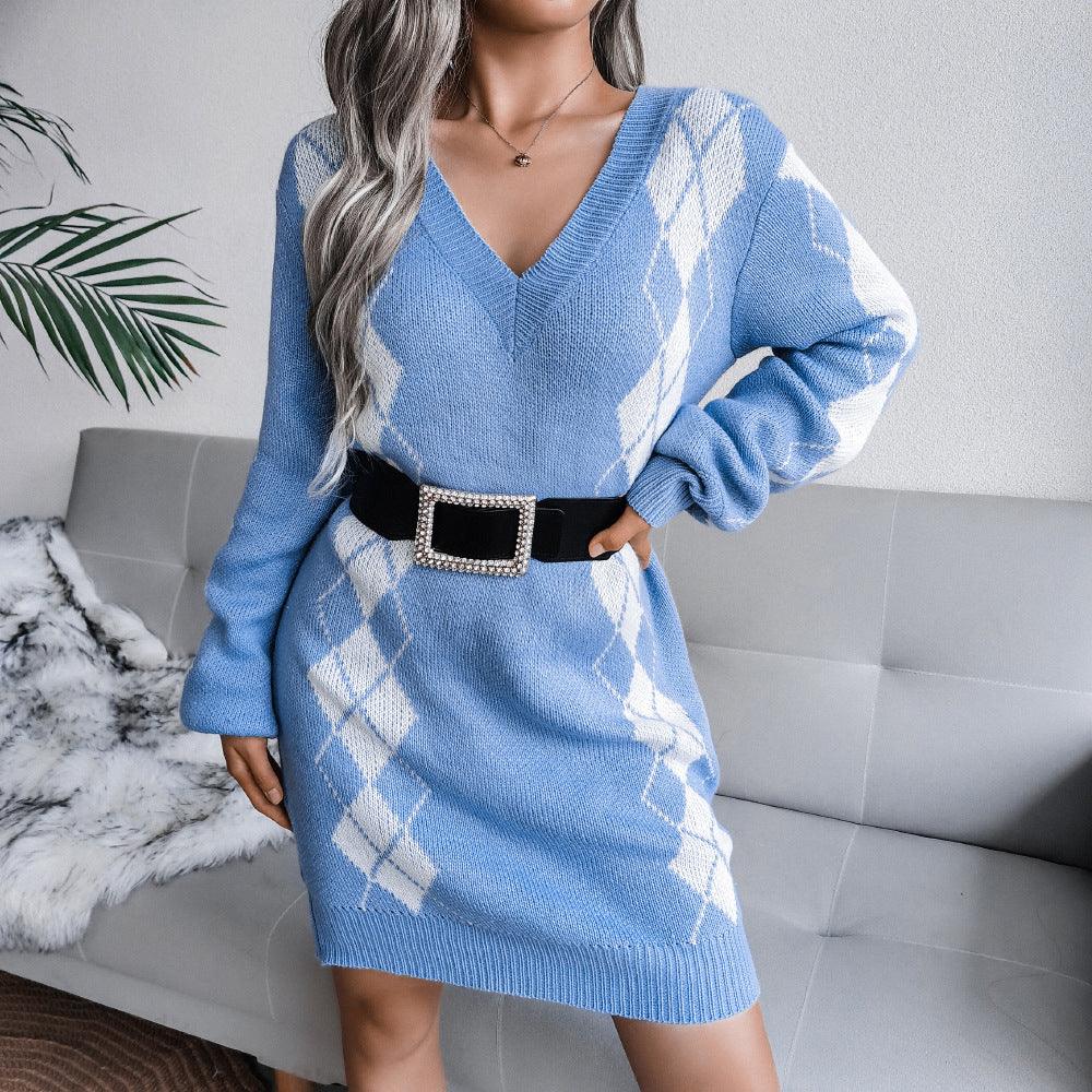 European And American College Style Diamond Sweater Dress - MRSLM