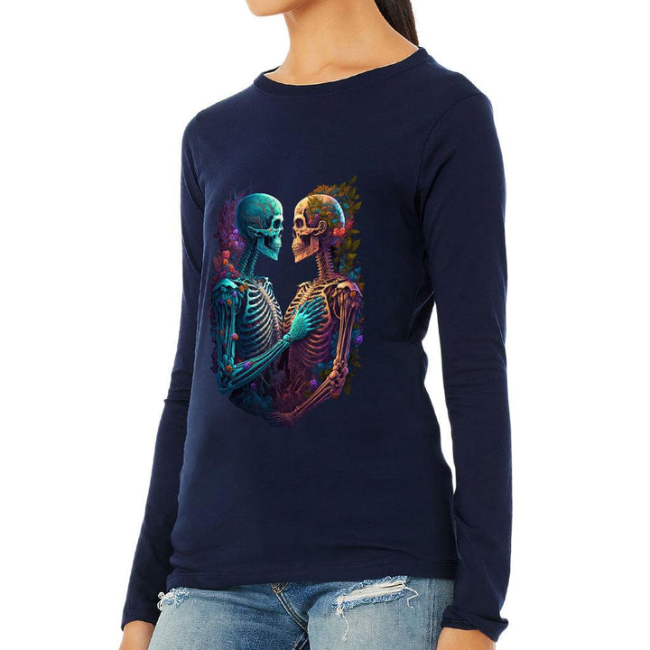 Skeleton Couple Women's Long Sleeve T-Shirt - Floral Long Sleeve Tee - Printed T-Shirt - MRSLM