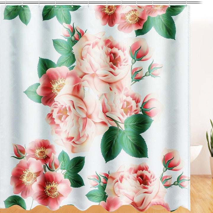 71''x71'' Long Peach Blossom Pattern Waterproof Polyester Shower Curtain with Hooks - MRSLM