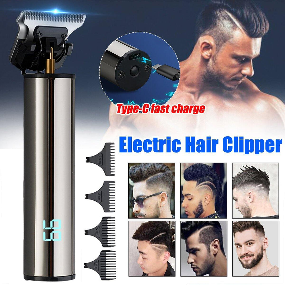 Electric Digital Display Men's Hair Clipper Type-C Fast Charge Shaver With 4 Limit Comb - MRSLM