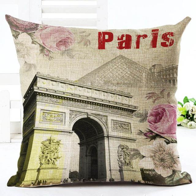 Honana 45x45cm Home Decoration Eiffel Tower Style Flowers Butterflies Pillow Case Cotton Linen Cushion Cover Home Sofa Car Decor - MRSLM