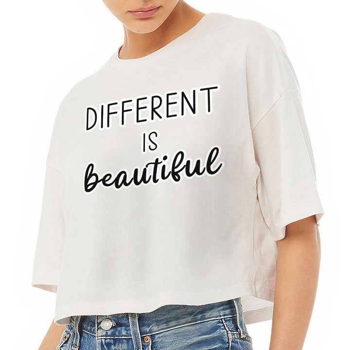 Different Is Beautiful Women's Crop Tee Shirt - Cute Design Cropped T-Shirt - Graphic Crop Top - MRSLM