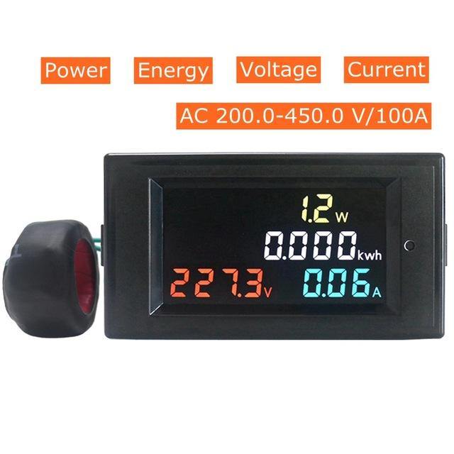 D69-2049 4 in 1 AC Voltmeter Ammeter Power Energy Meter AC 80.0-300.0V/AC 200.0-450.0 V 0.01-100A HD Color Screen 180 Degrees LED - MRSLM